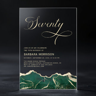 Emerald Green Gold Agate 70. 70. Geburtstag Acryleinladungen