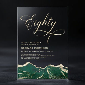 Emerald Green Gold Agate 80. Achtzig Geburtstag Acryleinladungen