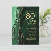 Emerald Green Gold Agate 80. Geburtstag Einladung (Stehend Vorderseite)