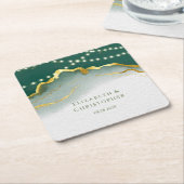 Emerald Green Gold Agate and Lights Wedding Rechteckiger Pappuntersetzer (angewinkelt)