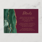Emerald Green Gold Agate Burgundy Wedding Details Begleitkarte (Vorderseite)