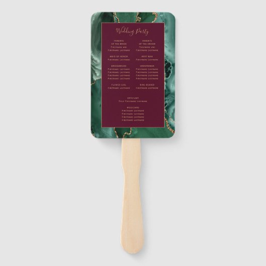 Emerald Green Gold Agate Burgundy Wedding Program Fächer (Rückseite)