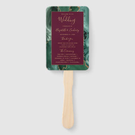 Emerald Green Gold Agate Burgundy Wedding Program Fächer