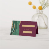 Emerald Green Gold Agate Burgundy Wedding Table Platzkarte (Vorderseite)