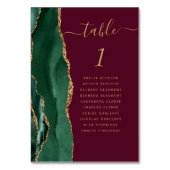 Emerald Green Gold Agate Burgundy Wedding Tischnummer (Vorderseite)