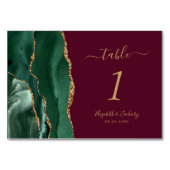 Emerald Green Gold Agate Burgundy Wedding Tischnummer (Rückseite)