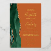 Emerald Green Gold Agate Burnt Orange Wedding Folieneinladung (Vorderseite)