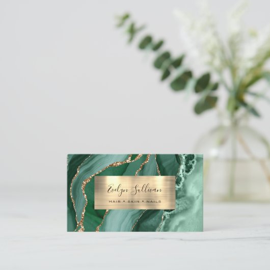 Emerald Green Gold Agate Business Card Visitenkarte (Stehend Vorderseite)