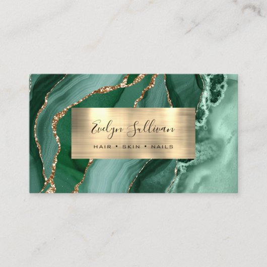 Emerald Green Gold Agate Business Card Visitenkarte (Vorderseite)
