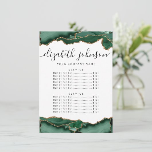 Emerald Green Gold Agate Business Company Price Einladung (Stehend Vorderseite)
