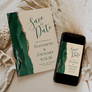 Emerald Green Gold Agate Champagne Save the Date