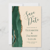 Emerald Green Gold Agate Champagne Save the Date (Vorderseite)