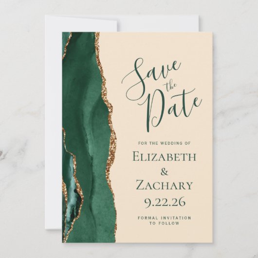 Emerald Green Gold Agate Champagne Save the Date (Vorderseite)