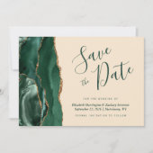 Emerald Green Gold Agate Champagne Save the Date Einladung (Vorderseite)