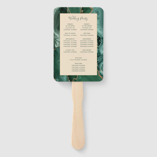 Emerald Green Gold Agate Champagne Wedding Program Fächer (Rückseite)