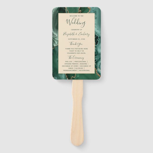 Emerald Green Gold Agate Champagne Wedding Program Fächer (Vorderseite)