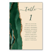 Emerald Green Gold Agate Champagne Wedding Tischnummer (Rückseite)