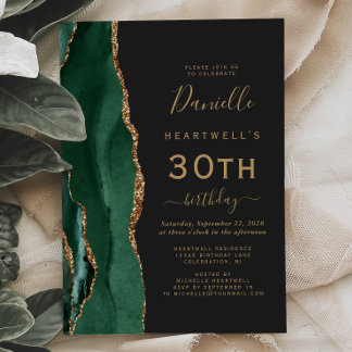 Emerald Green Gold Agate Dark 30. Geburtstag Party Einladung