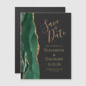 Emerald Green Gold Agate Dark Magnet Save the Date (Vorne/Hinten)