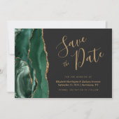 Emerald Green Gold Agate Dark Save the Date Card Einladung (Vorderseite)