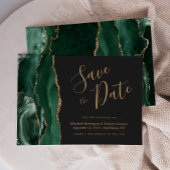 Emerald Green Gold Agate Dark Save the Date Card Einladung