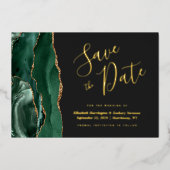 Emerald Green Gold Agate Dark Save the Date Folieneinladung (Vorderseite)