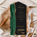 Emerald Green Gold Agate Dark Wedding All In One Einladung<br><div class="desc">Die links Kulisse dieser eleganten, modernen und einladenden Hochzeitseinladung und der UAWG mit einem smaragdgrünen Aquarellrand besticht durch den goldenen Glitzer der Imitate. Der anpassbare Text kombiniert goldfarbenes whimsical Handschriftzeichen, Copperplate und kursiv Schriftart auf schwarzem Schieferboden. Die Rücksendeadresse erscheint auf der Außentafel und auf der Rückseite der abnehmbaren RSVP-Karte in...</div>
