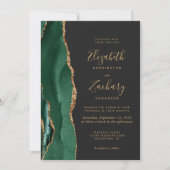 Emerald Green Gold Agate Dark Wedding Einladung (Vorderseite)