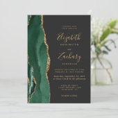Emerald Green Gold Agate Dark Wedding Einladung (Stehend Vorderseite)