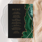 Emerald Green Gold Agate Dark Wedding Menu Menükarte