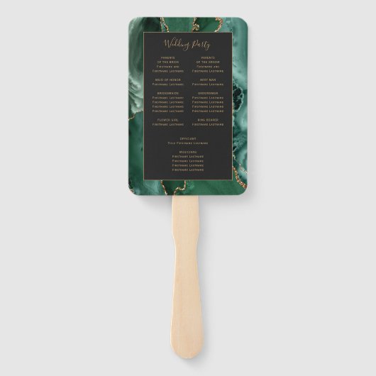 Emerald Green Gold Agate Dark Wedding Program Fächer (Rückseite)