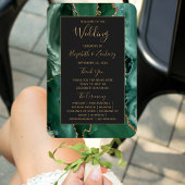 Emerald Green Gold Agate Dark Wedding Program Fächer
