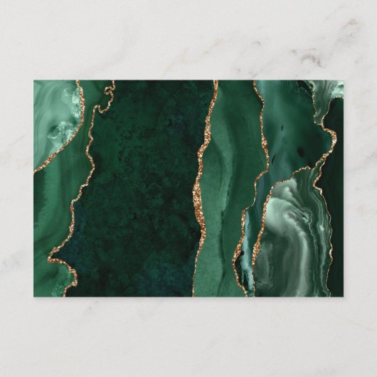 Emerald Green Gold Agate Dark Wedding Reception Begleitkarte (Rückseite)