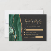 Emerald Green Gold Agate Dark Wedding RSVP Karte (Vorderseite)
