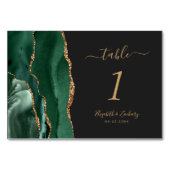 Emerald Green Gold Agate Dark Wedding Tischnummer (Rückseite)