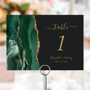 Emerald Green Gold Agate Dark Wedding Tischnummer