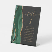 Emerald Green Gold Agate Dark Wedding Tischnummer Sockelschild (Vorderseite)