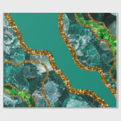 Emerald Green & Gold Agate Geode Glitzer Geschenkpapier (Flach)