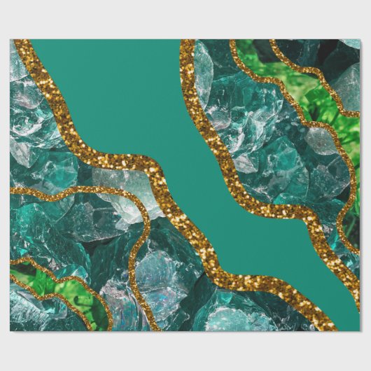 Emerald Green & Gold Agate Geode Glitzer Geschenkpapier (Flach)