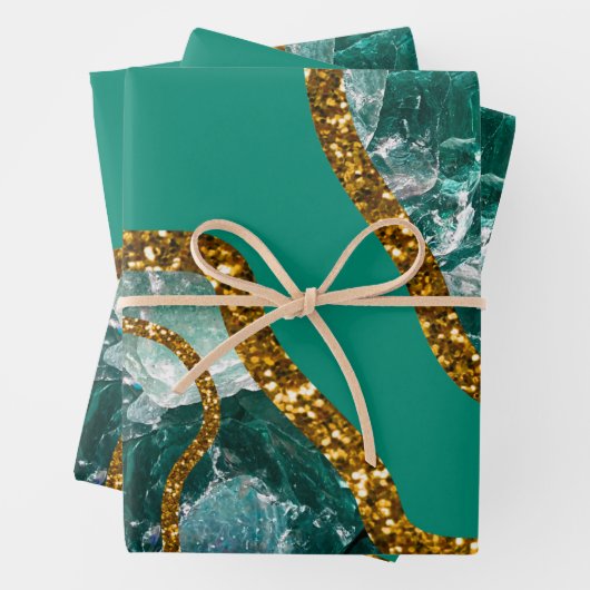 Emerald Green & Gold Agate Geode Glitzer Geschenkpapier Set (Beispiel)