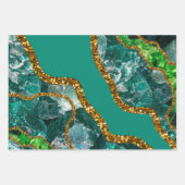 Emerald Green & Gold Agate Geode Glitzer Geschenkpapier Set (Vorderseite)