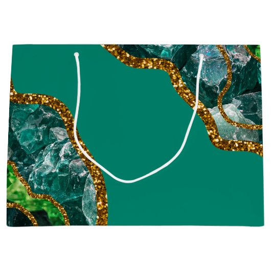 Emerald Green & Gold Agate Geode Glitzer Große Geschenktüte (Vorderseite)