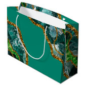 Emerald Green & Gold Agate Geode Glitzer Große Geschenktüte (Rückseite Schrägansicht)