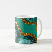 Emerald Green & Gold Agate Geode Glitzer Kaffeetasse (VorderseiteRechts)