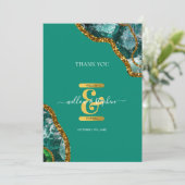 Emerald Green & Gold Agate Geode Glitzer Monogram Dankeskarte (Stehend Vorderseite)