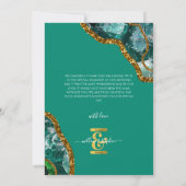 Emerald Green & Gold Agate Geode Glitzer Monogram Dankeskarte (Rückseite)