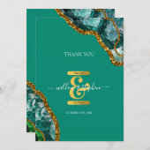 Emerald Green & Gold Agate Geode Glitzer Monogram Dankeskarte (Vorne/Hinten)