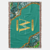 Emerald Green & Gold Agate Geode Glitzer Monogram Decke (Vorderseite Vertikal)