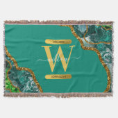 Emerald Green & Gold Agate Geode Glitzer Monogram Decke (Vorderseite)
