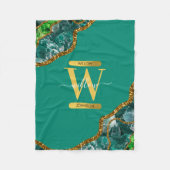 Emerald Green & Gold Agate Geode Glitzer Monogram Fleecedecke (Vorderseite)